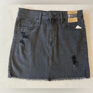 Aero High Rise Black Denim Distressed Mini Skirt Size 6 NWT